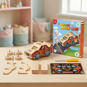 DIY Wooden Race Car with Stickers (Close Wheel Type) - Wood Craft Kit