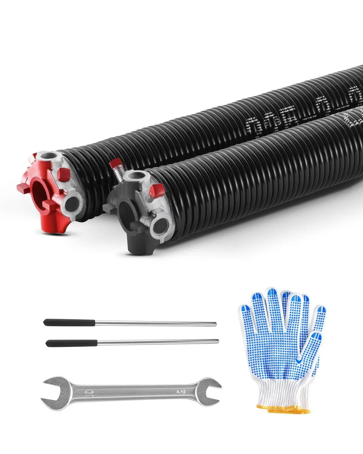 VEVOR Steel Garage Door Torsion Springs Pair Pack, 0.225x2x24 in Steel Coil Springs, 16000 Cycles, Electrophoresis Black Coated Corrosion-Resistant Replacement, Extended Lifespan, W/Non-Slip Winding Bars, Gloves, Mounting Wrench, User Manual