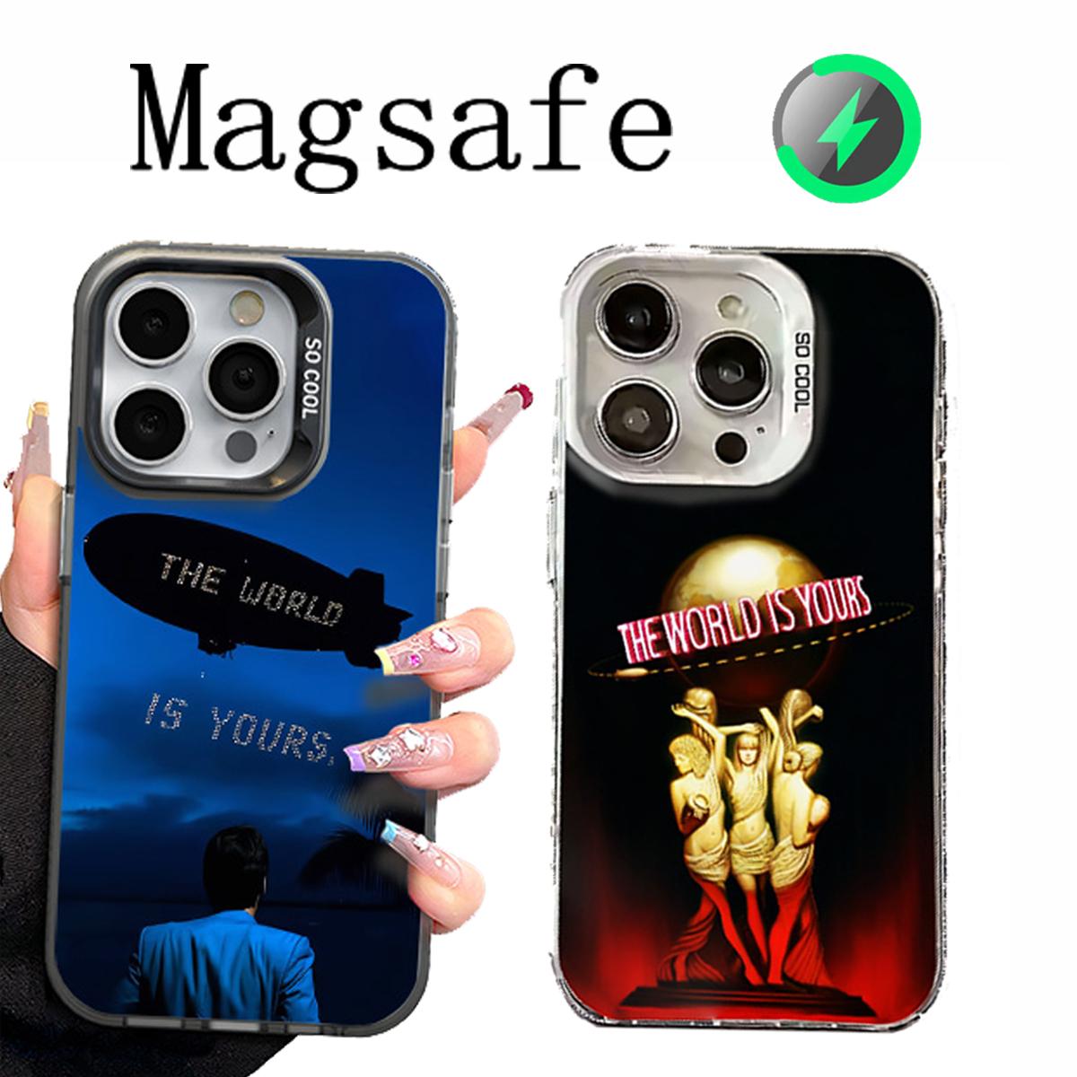 The World Is Yours S-Scarfaces Colorful Silver Back Phone Case For IPhone 17 16 15 14 13 12 11 Air Plus Pro Max Plus and Samsung Galaxy S21-S26 Ultra Fe Camera Lens Protection Shockproof Magnetic iPhone Case
