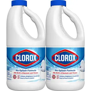 CLOROX Splash-Less Household Cleaning Bleach, Disinfecting Formula Kills 99.9% of Bacteria and Viruses, Regular 40 oz Bottle for Clothes - Pack of 2 (Package May Vary)
