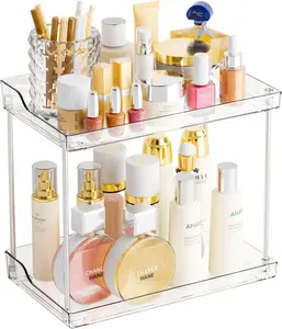 2 Tier Bathroom Counter Organizer,Tiered Bathroom Organizer for Makeup,Perfume,Beauty Products,Skincare Organizers Shelf,Vanity Storage Tray for Bedroom, Racks for Kitchen Corner,Rectangle