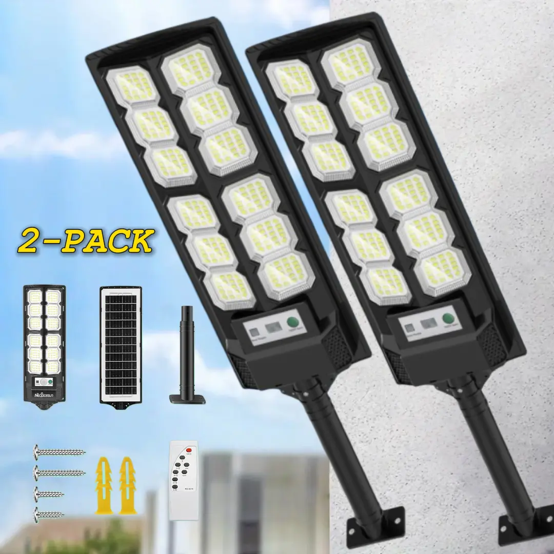 2-Pack Professional LED Solar Outdoor Floodlights, Dusk-to-Dawn Motion Sensor LED Lights, IP65 Waterproof, Adjustable Brightness, Remote Control, 0% Night Brightness, Fit for Courtyards 100-300 sq ft, Home Improvement Lighting Accessories