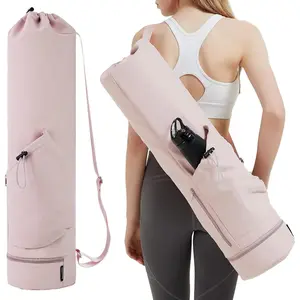 Yoga Mat Bag with Water Bottle Pocket & Bottom Wet Pocket, Exercise Yoga Mat Carrier, Multi-functional Storage Bag for Home Gym Workout