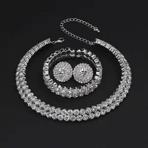 LUXJELWEL - 4pcs Wedding Women's Jewelry Set Rhinestone Earrings Necklace Bracelet Party Luxury Fashion Accessories