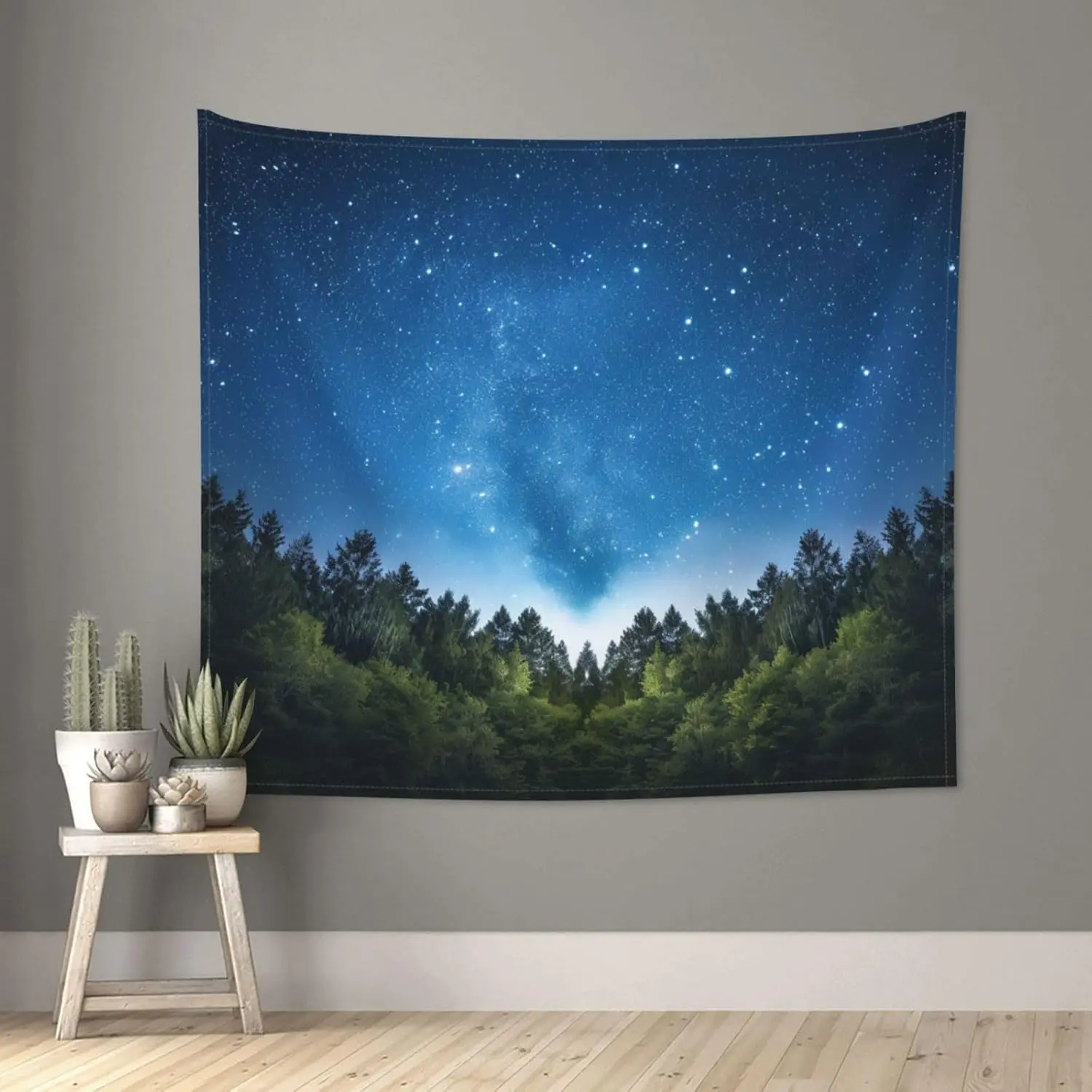 Naykow Forest Nature Tapestry Ceiling Space Dark Tree Tapestry Galaxy Star Bohemian Wall Tapestry for Bedroom Living Room Dorm Home Decor (40 X 30 Inches)