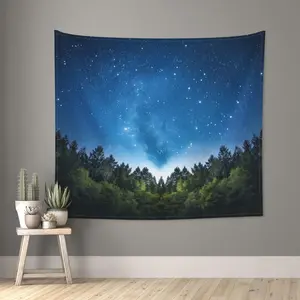 Naykow Forest Nature Tapestry Ceiling Space Dark Tree Tapestry Galaxy Star Bohemian Wall Tapestry for Bedroom Living Room Dorm Home Decor (40 X 30 Inches)