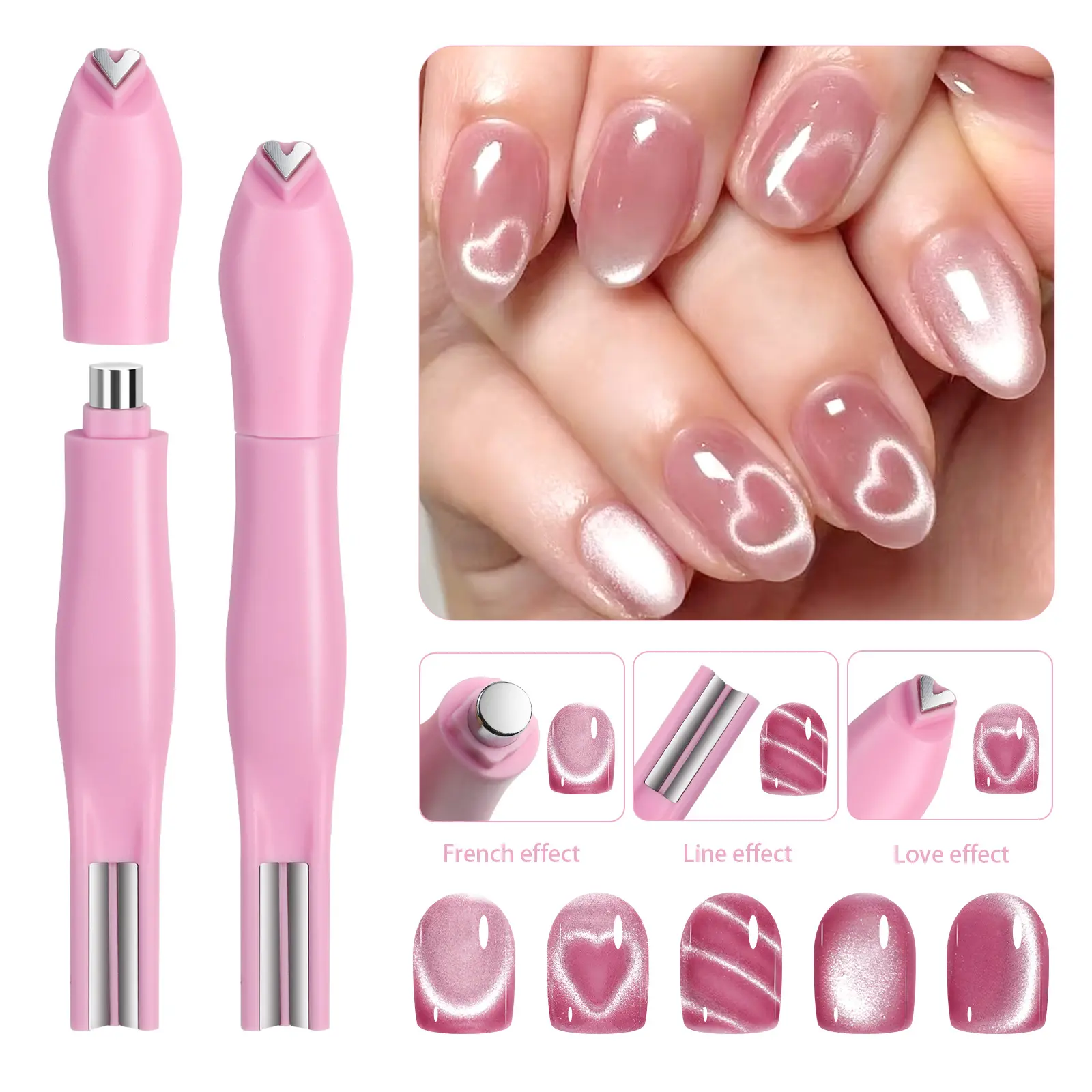 Light Pink Cat Eye Magnet for Nails 3 in 1 Heart Magnet for Cat Eye Gel Polish Heart Magnets for Nails Nail Art Supplies Nail Accessories