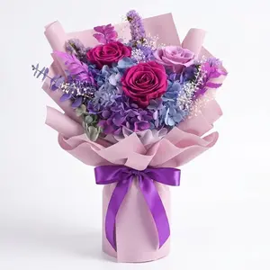 Preserved Flowers Bouquet Handmade Purple Rose Bouquets Lasting 3-5 Years With Luxury Gift Box Birthday Flowers Gifts for Women Mom Grandma Wife Friends