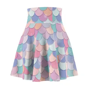 Skater Skirt, Pastel Rainbow Mermaid Scale Pattern, Women's Clothing, Summer Fashion, Cute Circle Skirt, Beach Cover-Up