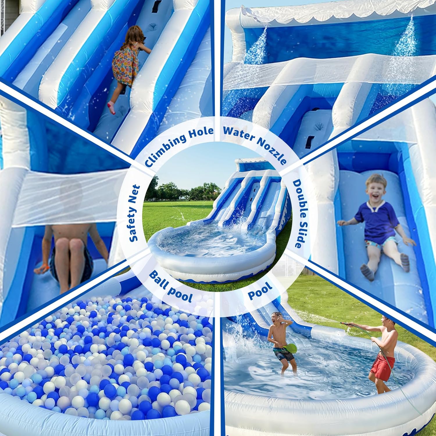 Large Inflatable Water Slide Swimming Pool Play Center Triple Water Slides & Lightweight Premium Water Slide Bounce House 20.6x9.5x9.3Ft,Wet Dry Use for Backyard Party (with Blower)