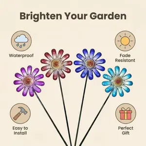 4-Piece Waterproof Rust-Resistant Metal Daisy Garden Stakes, Ideal for Courtyards, Pots, Fences, Home and Outdoor Decor