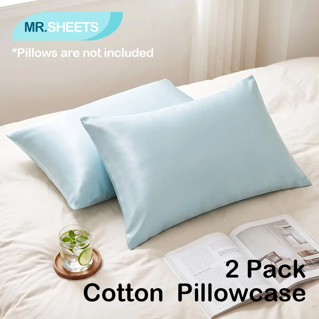 NTBAY 2-Piece Cotton Pillowcases Set - Soft Smooth Egyptian Cotton Pillow Cases with Envelope Closure, Silky Satin Bedding