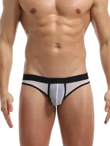 1 Pc Men's Thong Briefs Sexy Bikini Style Semi-Transparent Sheer Butt Lifting Hollow Out Narrow Band Elastic Low Waist Contrast Color Men's Underwear Home/Dating Triangle