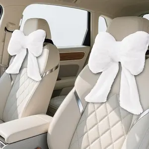 2 Pack Bow Car Headrest Pillows Plush Car Neck Pillows for Travel Driving Office Chair Head Support Cushions, Also Cute Car Decor Accessories (White)