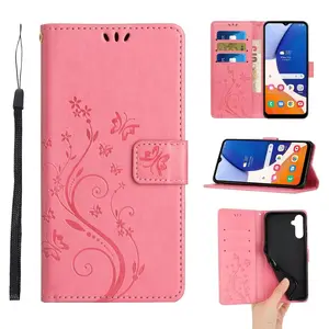 Suitable for iPhone 17 Pro, small butterfly embossed phone case, Samsung S23 FE flip cover with card slot, anti-drop leather case