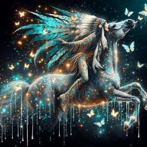 5D DIY Full Drill Round Diamond Painting Kit - Horse Riding Indian Mosaic, Canvas - DIY Decorative Painting, Home Wall Art, Suitable for Halloween and Christmas, Birthday and Anniversary Gifts