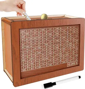 Wooden Savings Box with Money wooden money saving bank cash saving