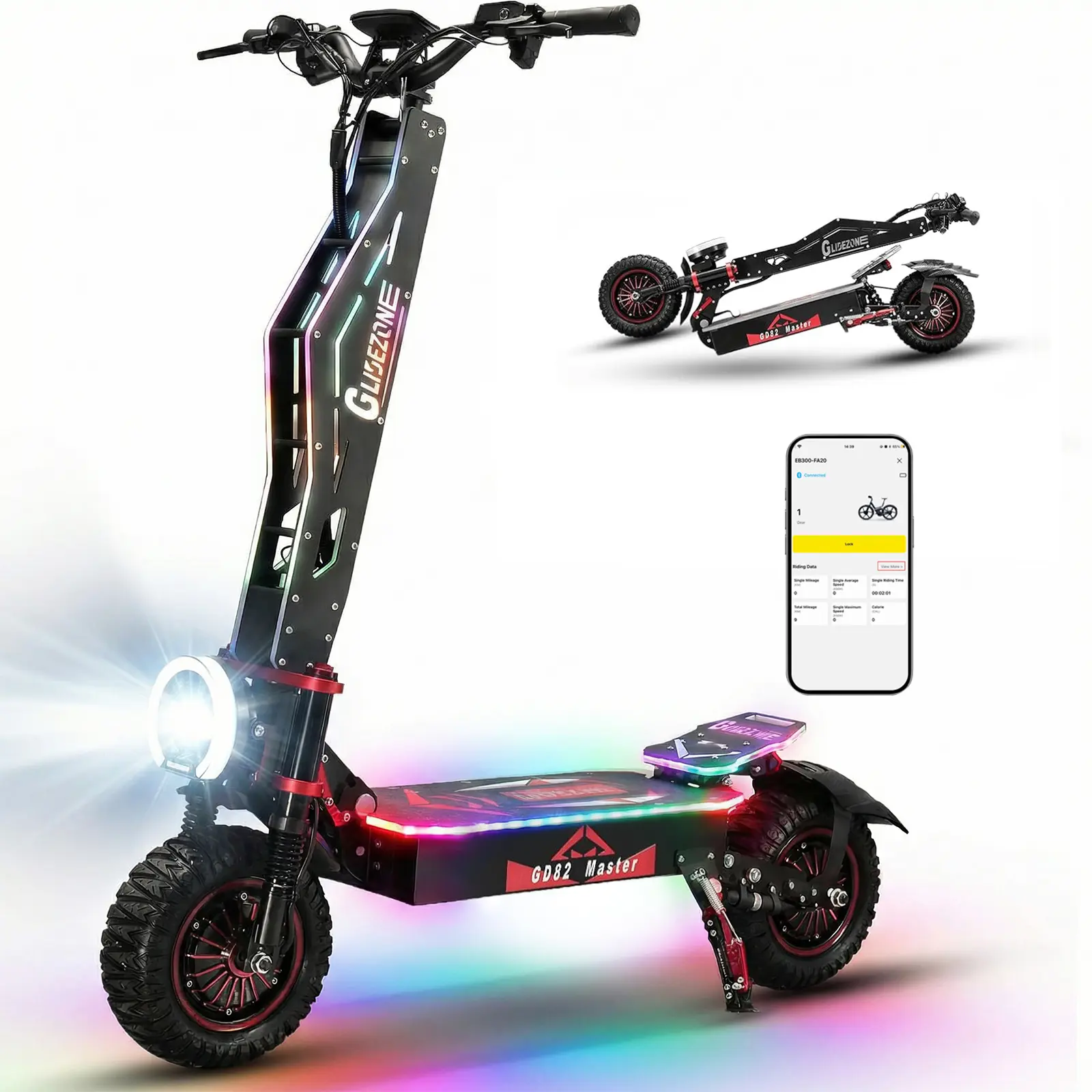 GD82 Folding Electric Scooter for Adults - 7000W Dual Motor, High-Speed 50 MPH, 50+ mi Range, 12" All-Terrain Fat Tires, Hydraulic Suspension, Folding Scooter, Foldable, 12" All-Terrain Off-Road Tires