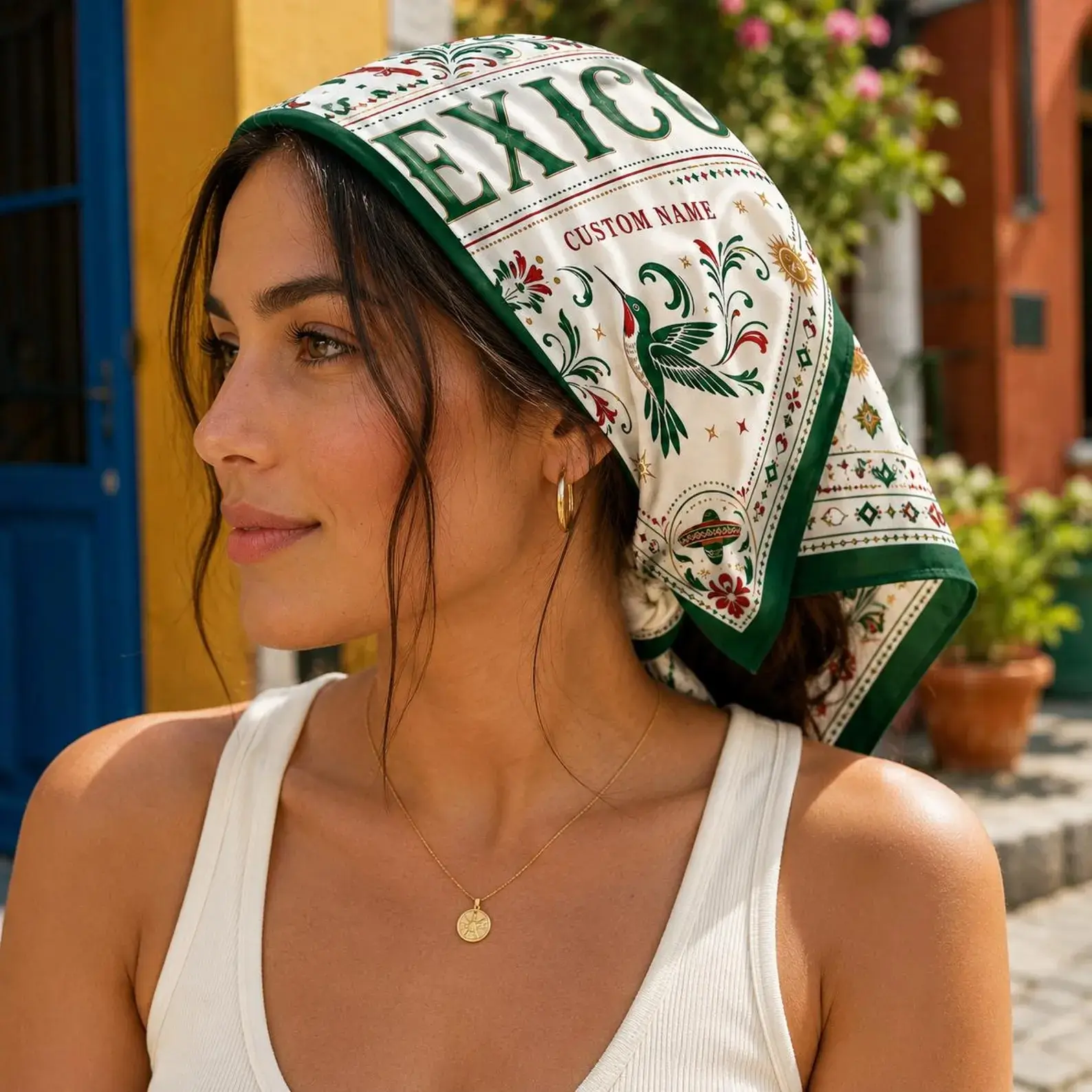Mexico Satin Bandana Scarf, Custom Mexico Soccer Fan Bandana, Mexico Head Scarf, Festival Hair Wrap, Patriotic Mexico Gift
