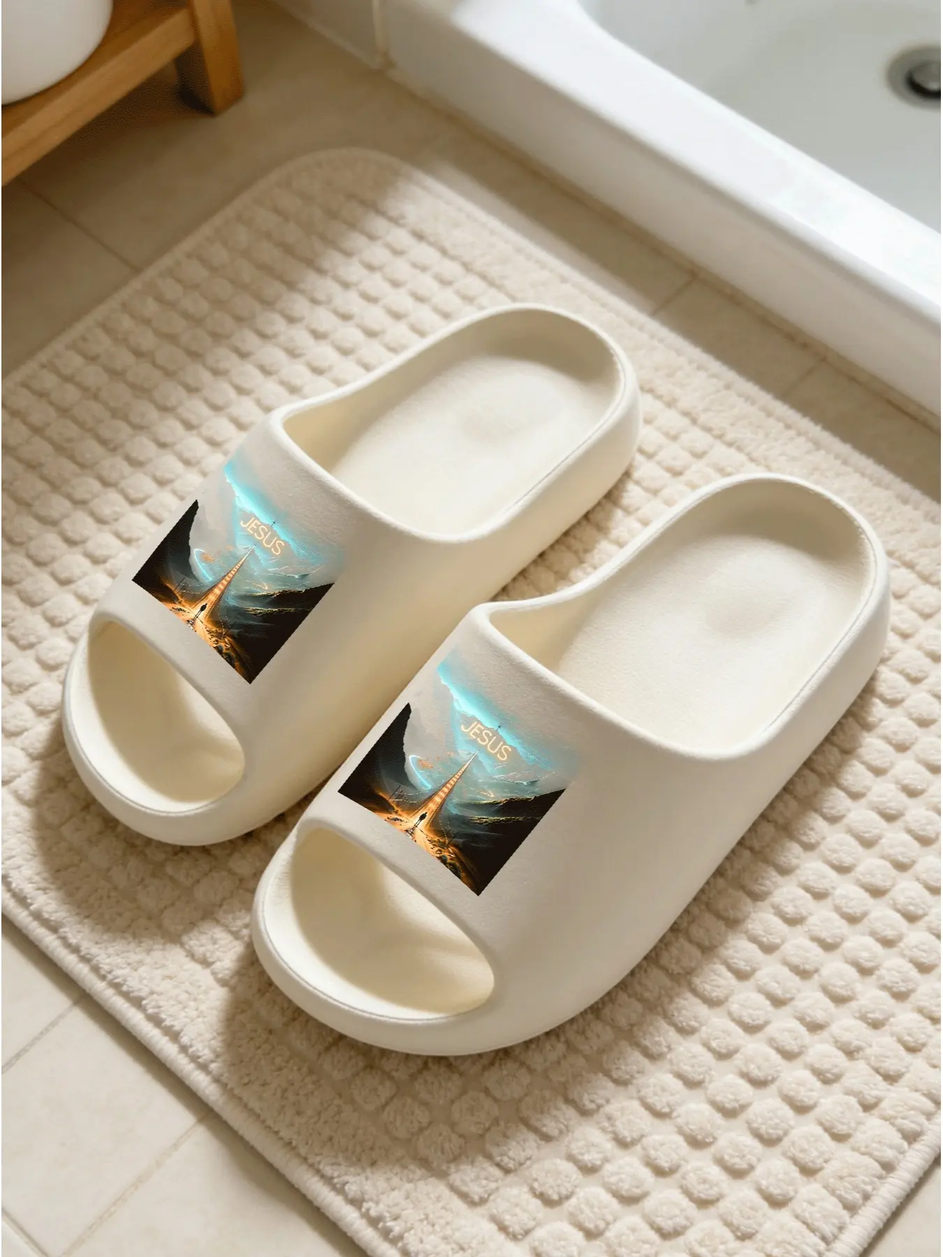'jesus' Religious Print Cloud Sandals, Sacred Atmosphere Style, Casual Eva Material, Medium Width, All Seasons, Home Comfort Footwear