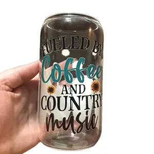 16 oz Uvdtf Glass Can Cups includes Bamboo lid & Straw