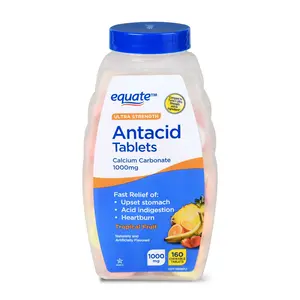 Equate Ultra Strength Antacid Chewable Tropical Fruit Tablets 1000 mg Calcium Carbonate 160 Count - Ideal for Digestion and Relief of Upset Stomach