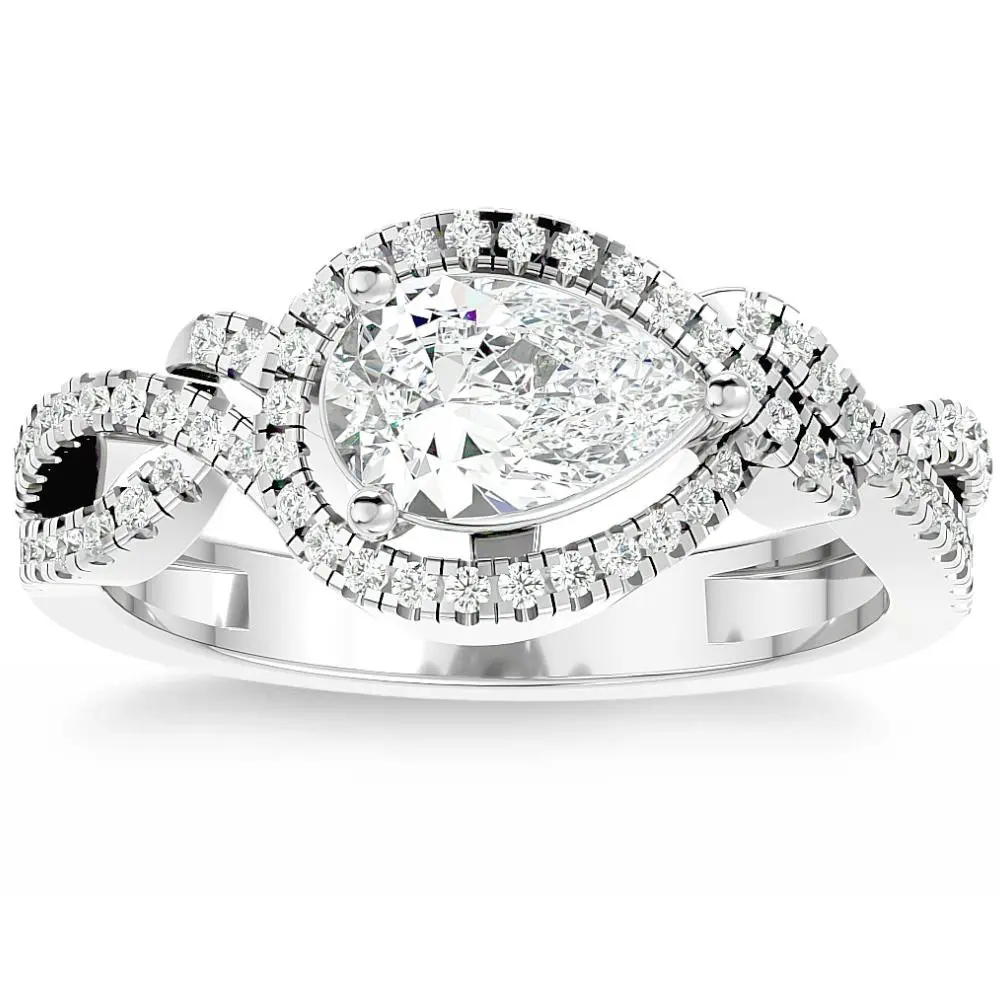 1 1/2Ct TW Pear Shape Moissanite & Diamond Engagement Ring 10k Gold