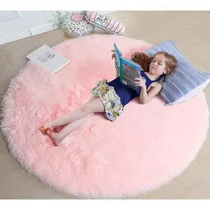 Light Pink Round Rug 4Ft for Girls Bedroom, Fluffy Circle Area Rugs for Kids Room Decor Aesthetic, Cute Shag Fuzzy Carpet for Nursery, Preppy Dorm, Classroom, Playroom, Teen, Baby, Washable