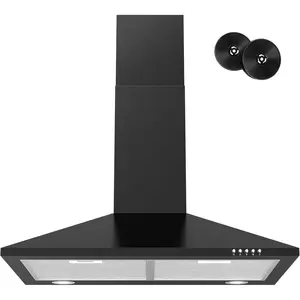 Black Range Hood 30 inch, Wall Mount Range Hood with LED Lights, 3-Speed Exhaust Fan, Ducted/Ductless Convertible,  Mesh Filters, Button Control, Black Kitchen Hood