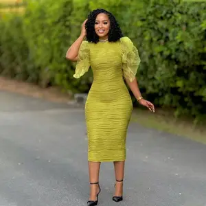 New African Fashion Women’s Dress, Round Neck, Ruffled Sleeves, Hip-Hugging Bodycon, Suitable for Office, Evening, and Birthday Parties; Formal Women’s Wear