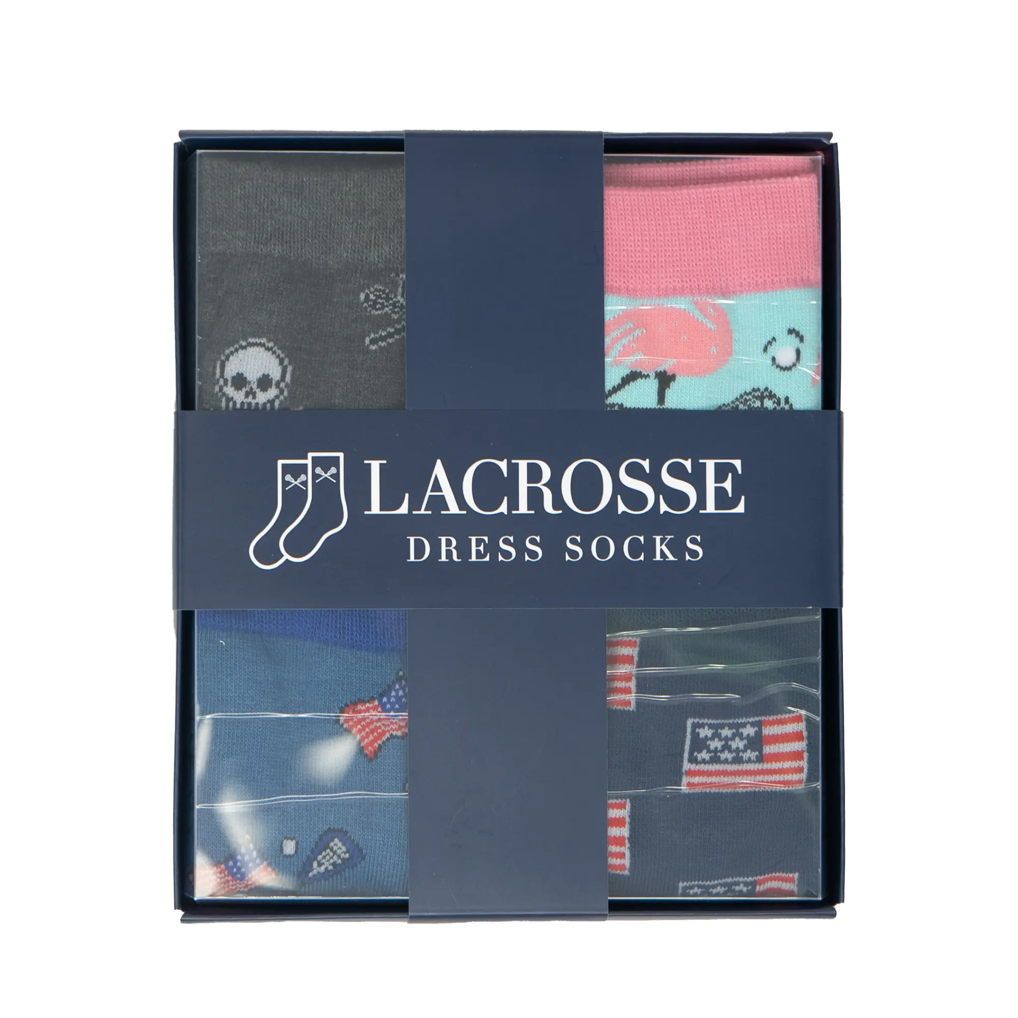 Men's Lacrosse Theme Dress Socks 4-Pack, Menswear Casual Wear Socks with Soft, Breathable Fabric, Unique Prints, Assorted Mid-Calf Socks
