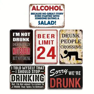 Funny Metal Tin Sign, 6 Counts/set Drinking Sign, Vintage Plaque Decoration for Home, Room, Wall, Bathroom, Bar, Cafe, Garage, Vintage Garage Signs, Wall Art Plaque
