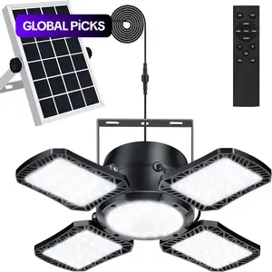 Solar Powered Pendant Light, 1 Count Solar Indoor/Outdoor Light with Motion-Sensor, 4 Lighting Modes with Remote Control, Adjustable Brightness Lights, LED Shed Lamp for Gazebo Garage Shop Barn