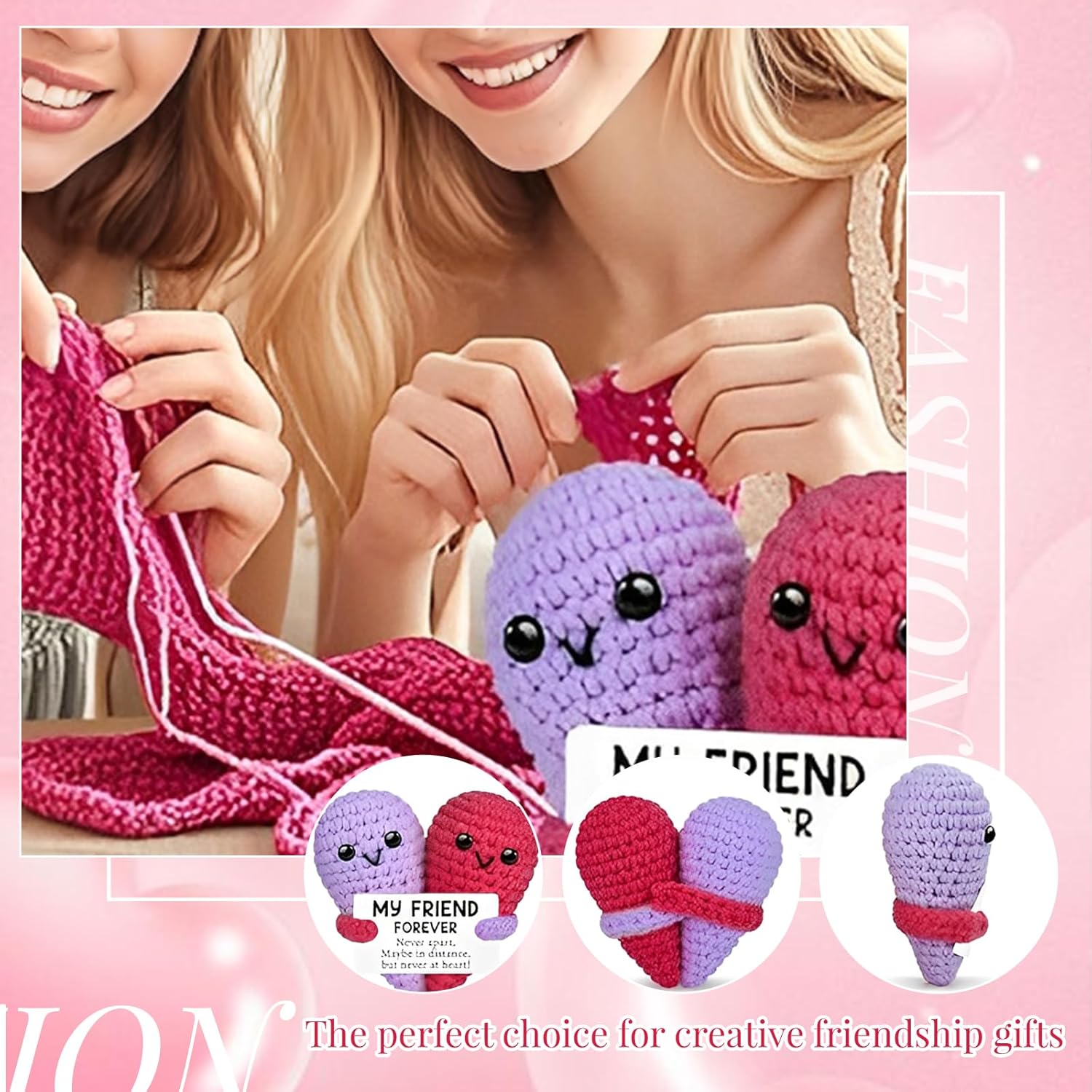 Funny Crochet Heart Best Friend Birthday Gifts for Women,Easter Basket Stuffers Long Distance Friendship Gifts for Friends Graduation Mothers Day Going Away Gift Coworkers Bestie,Cute Handmade Decor