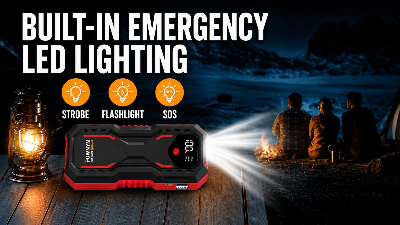Powny Car Jump Starter with USB Cable and Clamps for Vehicles and Motorcycles