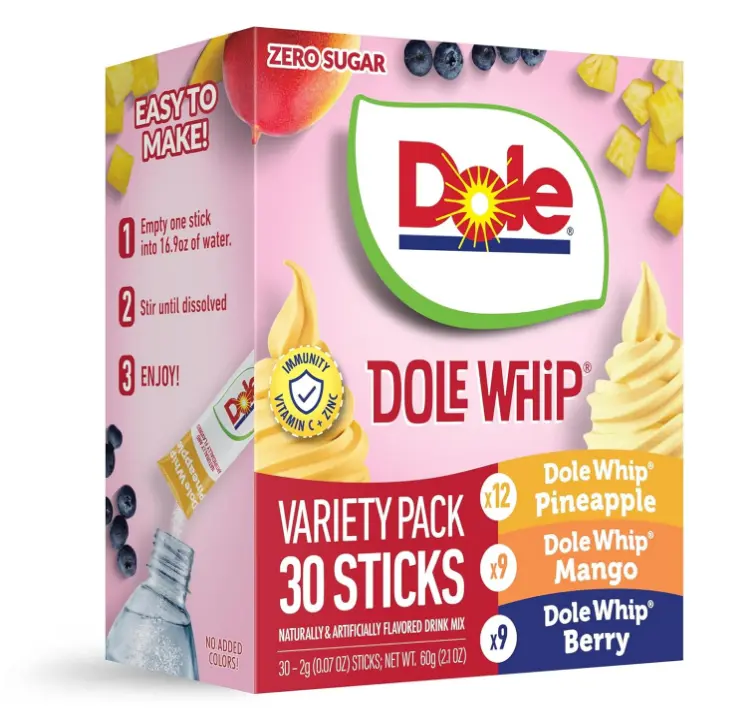 Dole Whip, On-The-Go, Zero Sugar Variety Drink Mix Packets, 30 pack Dole Whip, On-The-Go, Zero Sugar Variety Drink Mix Packets, 30 pack