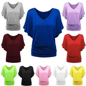 Plus Size Women's Loose Batwing Sleeve V-neck Short Sleeve T-shirt Top A1375