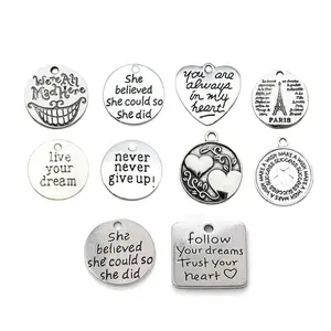 Inspirational Quote Metal Pendant Necklace - Retro Engraved Charm, Jewelry Tag & Keychain