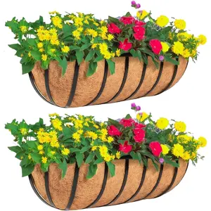 4 Pack 16" Railing Planter Window Box with Coco Fiber Liner Horse Trough Planter The Railing Planters Boxes for Deck Porch Fence Outdoor