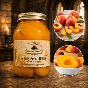 The Armored Kingdom Premium Peeled Pitted Peachy Peach Halves, 32 oz (908g) Reusable Glass Jar - Ready-to-Eat, Healthy, Nutritious, Organic, Vegan Pantry Food with Royal Gifts Included