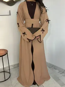 Women's Islamic Clothing Plus Size Dresses, muslims open abayas  Elegant Bow Design Bow Accent Long Dress, Soft Comfortable Casual Outerwear with Waist Belt Included, Spring & Fall Fashion