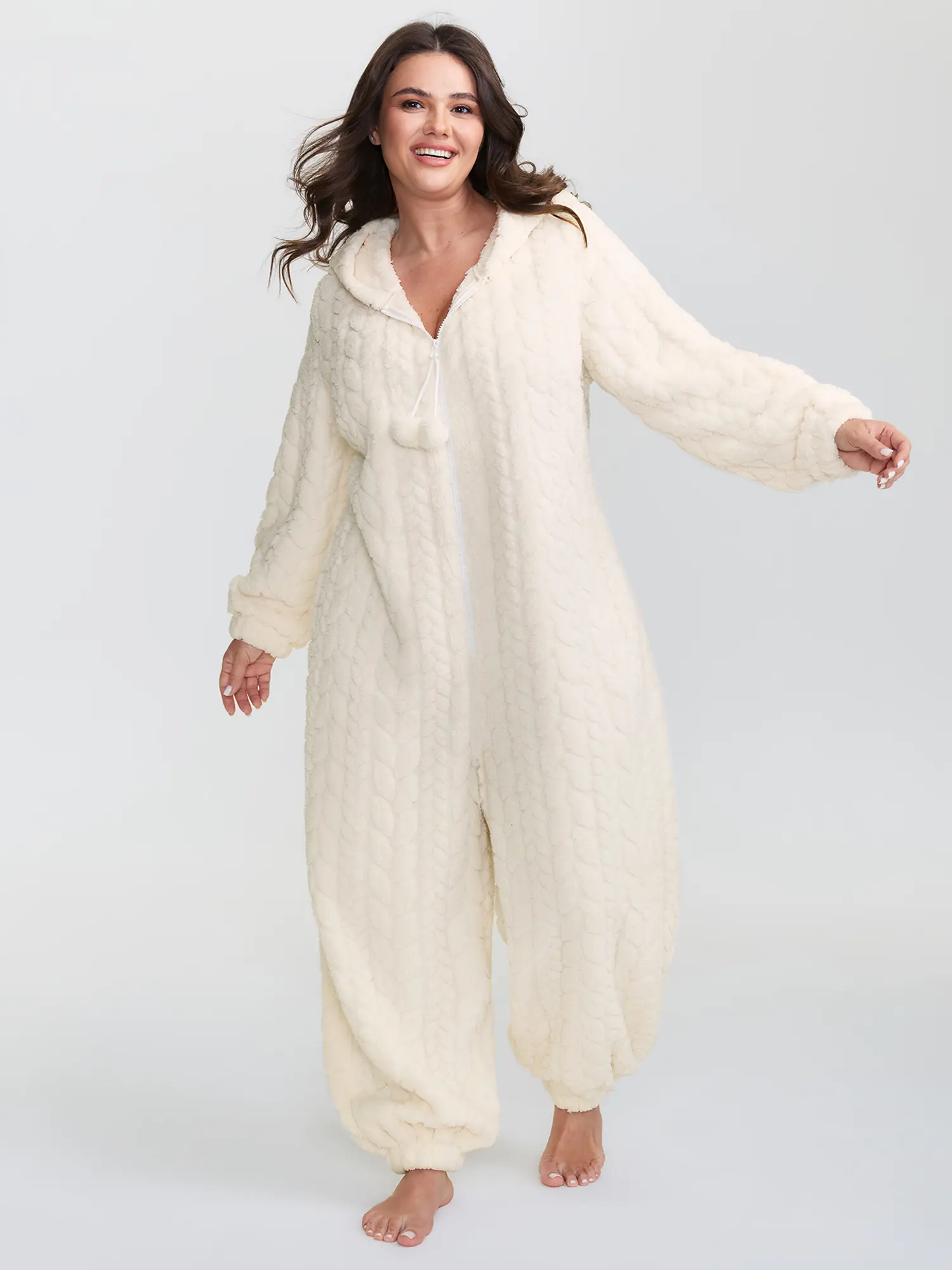 BLOOMCHIC Women's Polyester Long-Sleeve Fleece Half-Zip Hooded Onesie - Basic Fit Feminine Loungewear Nightwear, Mom-Focused Women's Clothes, 2026 Summer Work-Appropriate Pick,Spotlight,Summer wins,Deals for your days