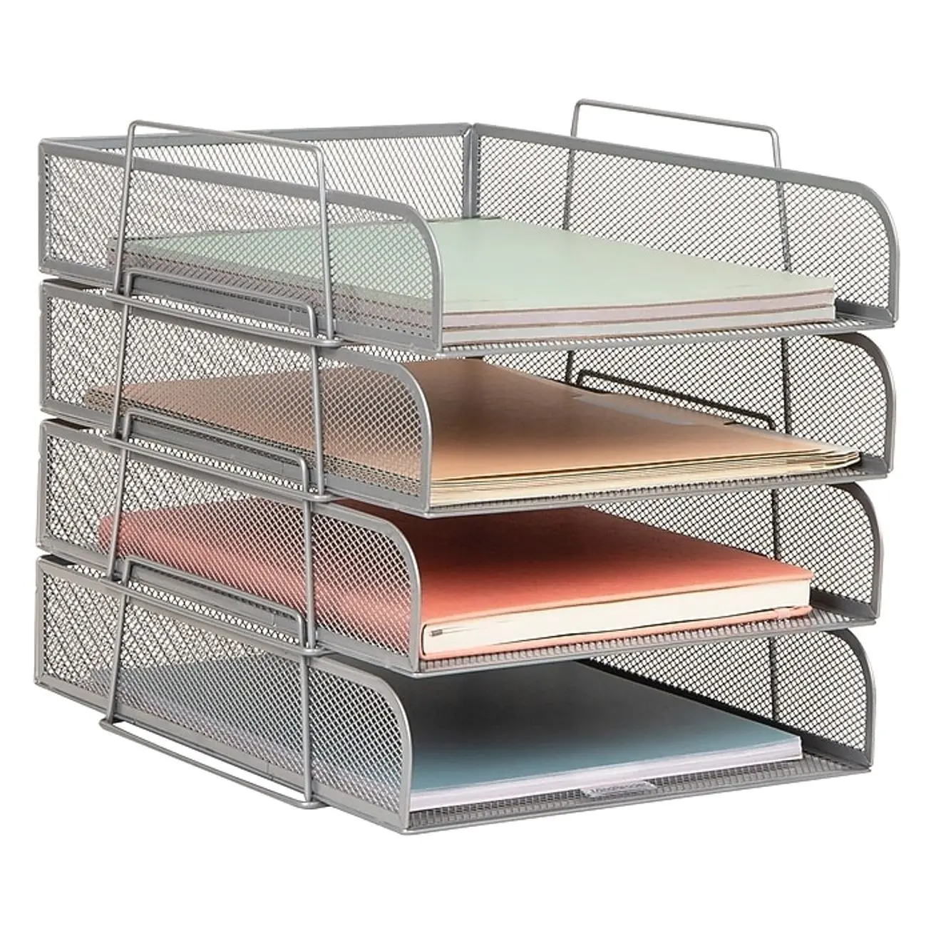 Mind Reader Metal Front Loading Stackable Letter Tray, Letter/Legal Size, Silver (BSTACK4-SIL)