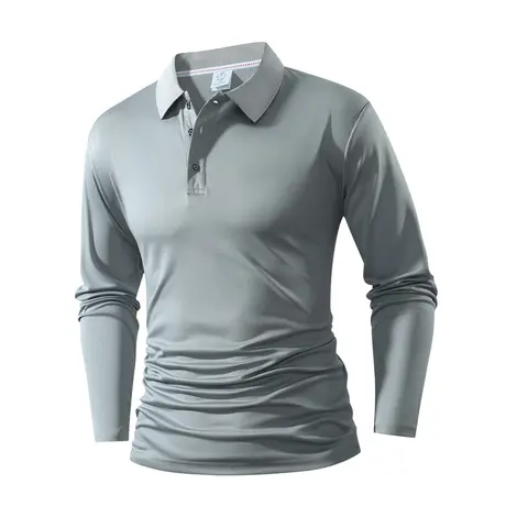 Men's Casual Long Sleeve Collar & Cuff Polo Shirt - Quick Dry, Comfortable, Breathable, Dry-Fit, Moisture-Wicking Golf Casual Top for Golf, Tennis, Breathable Polo Shirts