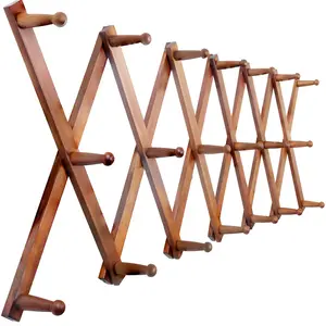 SKOLOO Accordion Wall Hanger, Modern Expandable Coat Rack Wall Mounted, Solid Wooden Wall Hat Rack, 20 Peg, Walnut