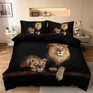 Lion Pattern Bedding Set, 3 Counts/set Including 1 Count Duvet Cover & 2 Counts Pillowcases without Filler, Soft Comfortable Bedding Set for Home Bedroom
