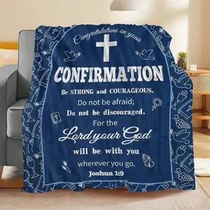 Confirmation Flannel Blanket - Soft Polyester Throw With Inspirational Quote & Cross Design, Perfect For Sofa, Bed, Office, Travel - Ideal Gift For Birthdays, Holidays, And Special Occasions,  Contemporary Style|  Fannel Throw Blanket