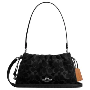COACH Faye 26 Logo-Print Denim Underarm Shoulder Bag in Black for Women