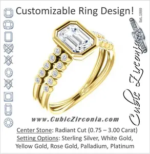 Cubic Zirconia Engagement Ring- The Rafaella (Customizable Bezel-set Radiant Cut Design with Round Bezel Accented Split Band)