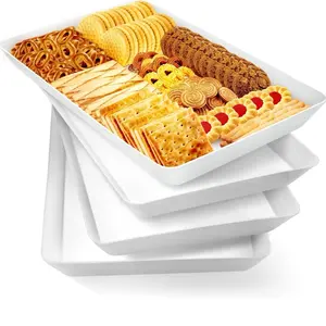 4 pcs Serving Tray for Entertaining, Serving Platters for Fruit, Cookies, Dessert, Snacks, Reusable Plastic Trays for Serving Food and Pantry Organization in Kitchen & for Parties